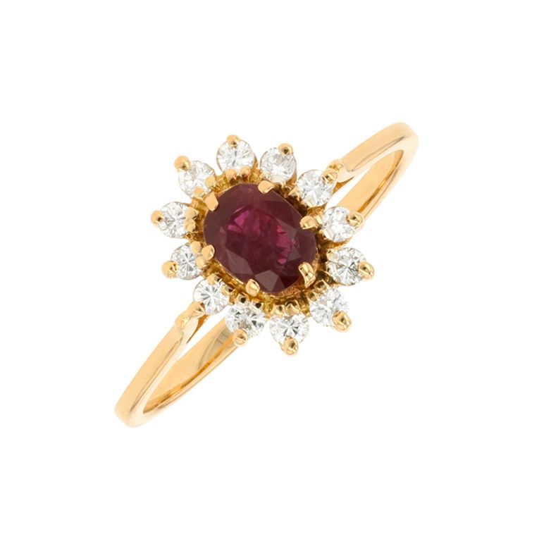 Bague marguerite rubis 0.54 carat et diamants 0.18 carat or jaune 2.59g Comme neuf -  reconditionné disponible sur Gemme Les Bijoux